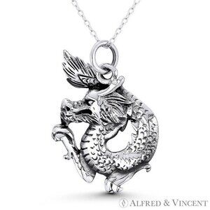Chinese Dragon Shenlong Feng Shui Pendant in Oxidized .925 Sterling Silver